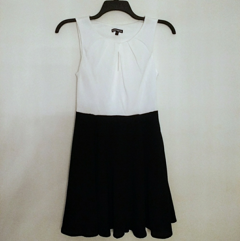 DRESS - B&W Skater Dress with Front Keyhole